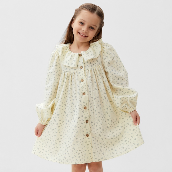 Платье для девочки KAFTAN: Summer cotton на пуговицах, цвет молочный, рост 122-128 см