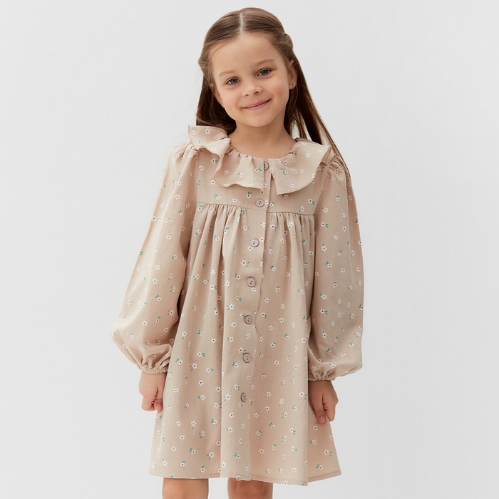 Платье для девочки KAFTAN: Summer cotton с воротником, бежевое, рост 98-104 см