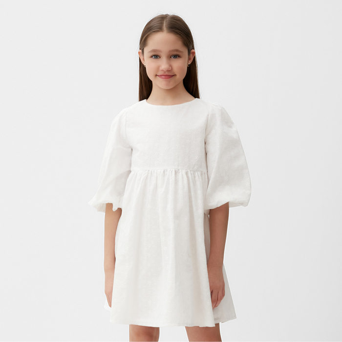 Платье для девочки MINAKU: Cotton collection, белое, рост 122 см