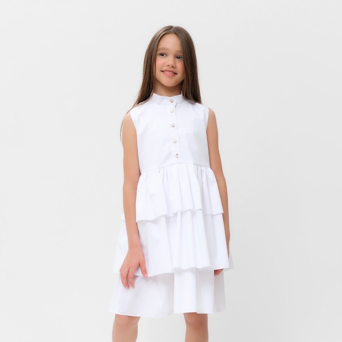 Платье для девочки MINAKU: Cotton collection на пуговицах, белое, рост 122 см