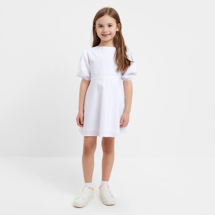 Платье для девочки MINAKU: Cotton collection, однотонное, белое, рост 122 см