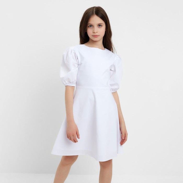 Платье для девочки MINAKU: Cotton collection, однотонное, белое, рост 152 см