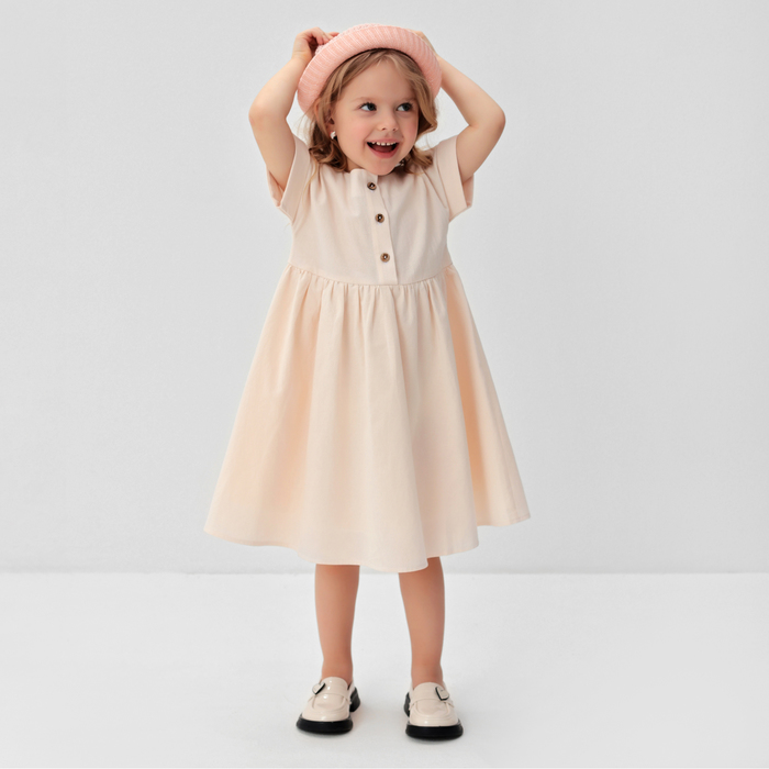 Платье для девочки MINAKU: Cotton Collection, однотонное, бежевое, рост 104 см