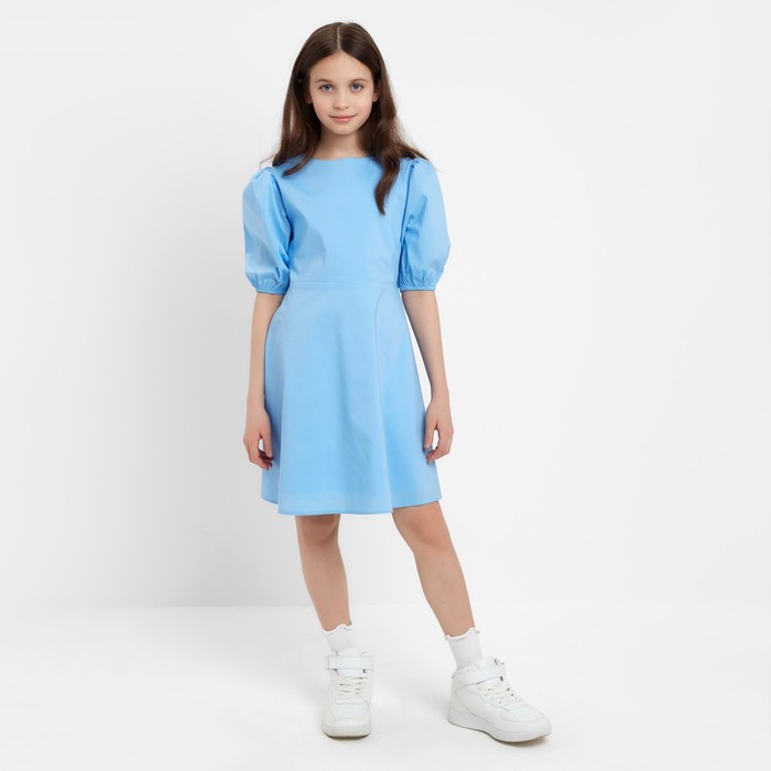 Платье для девочки MINAKU: Cotton collection, однотонное, голубое, рост 140-146 см