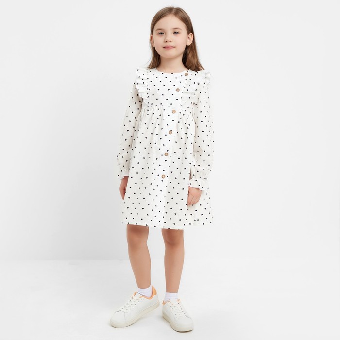 Платье для девочки MINAKU: Cotton collection с длинными рукавами, белое, рост 92-98 см