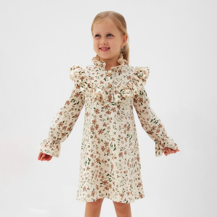 Платье для девочки MINAKU: Cotton collection с воротником, бежевое, рост 110-116 см