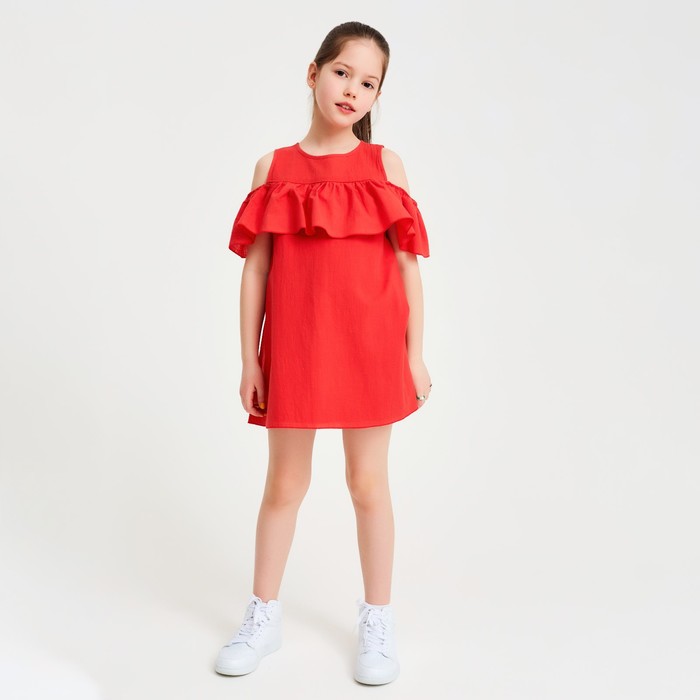 Платье для девочки MINAKU: Cotton Collection, цвет терракотовый, рост 134-140 см