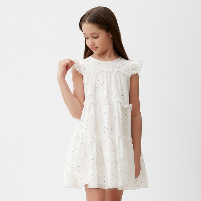Платье для девочки MINAKU: Cotton collection в горошек, белое, рост 128-134 см