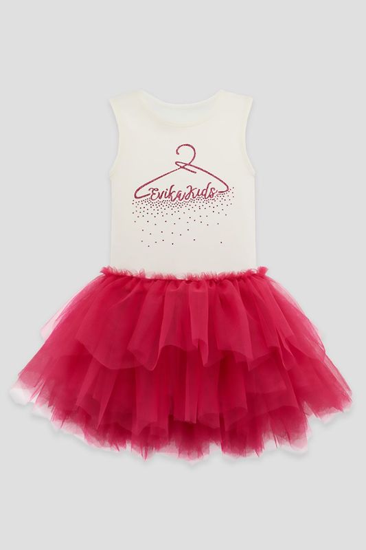Платье из хлопкового трикотажа с воздушным тюлем EVIKA KIDS