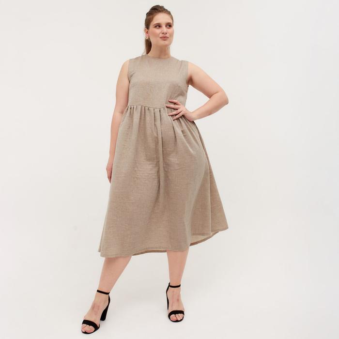 Платье миди женское MINAKU: Cotton collection, бежевое, размер 52