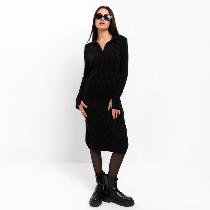 Платье миди женское MIST Knitwear, размер 44, чёрное