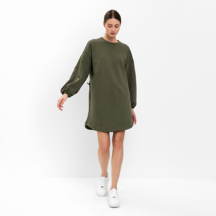 Платье мини женское с кулиской MINAKU: Casual Collection, хаки, размер 48