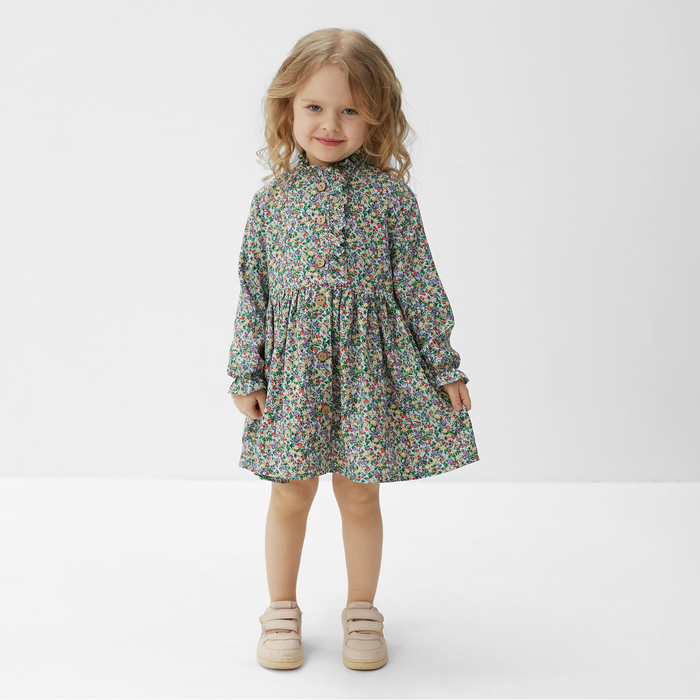 Платье на пуговицах для девочки MINAKU: Cotton collection, зелёное, рост 128-134 см