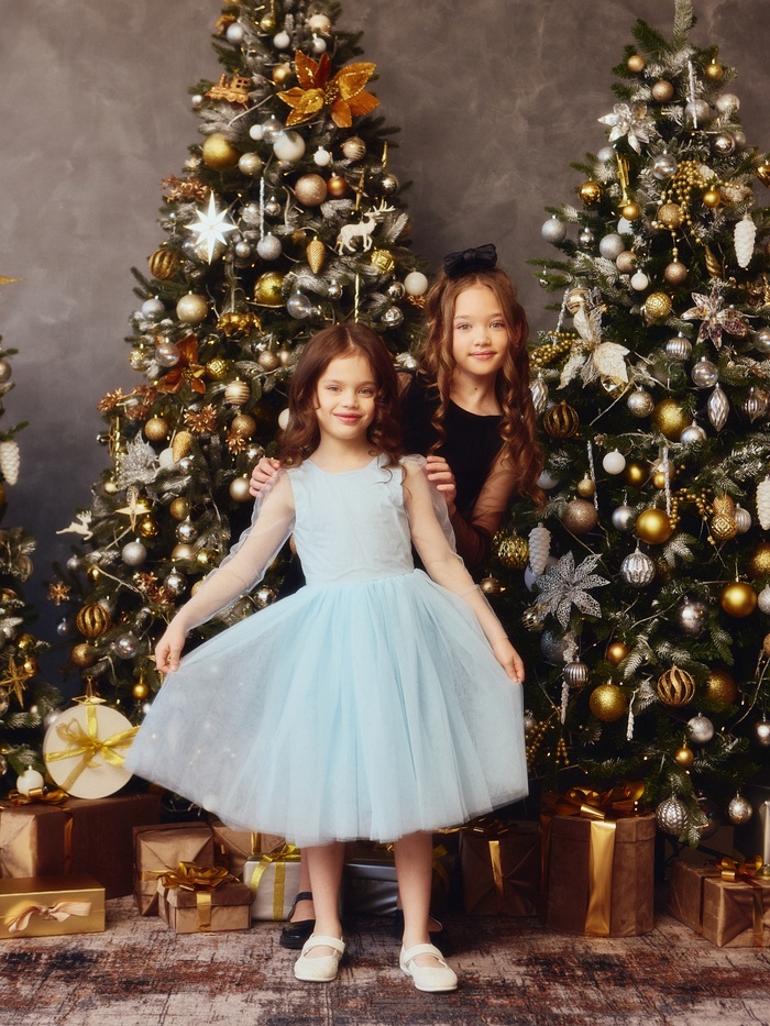 Платье нарядное для девочки MINAKU: PartyDress, голубое, рост 122-128 см