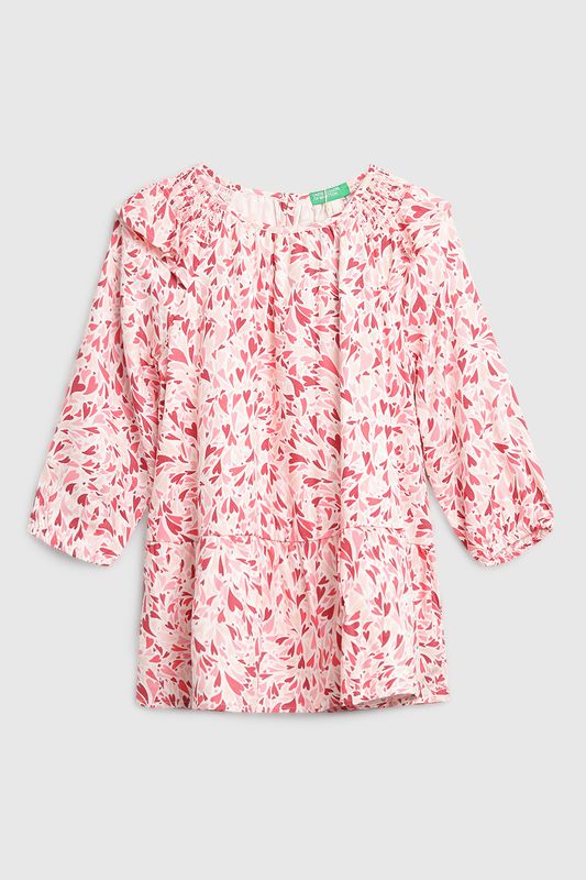 Платье расклешенное с оборками и принтом Benetton