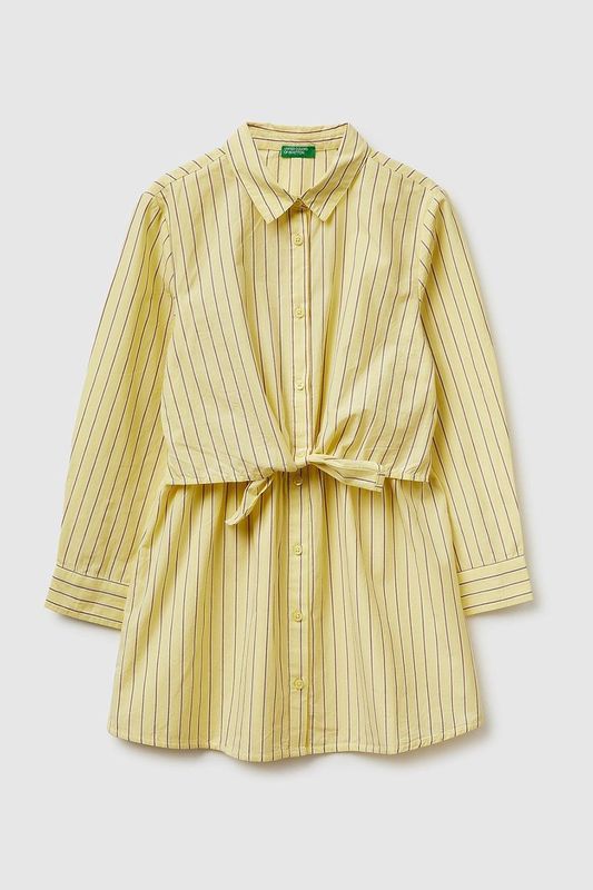 Платье-рубашка хлопковое с завязками на талии Benetton