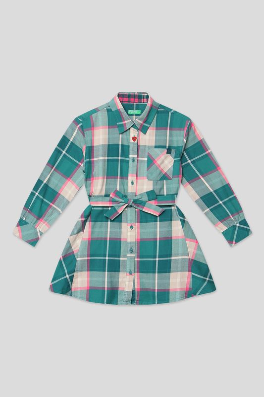 Платье-рубашка хлопковое в клетку Benetton