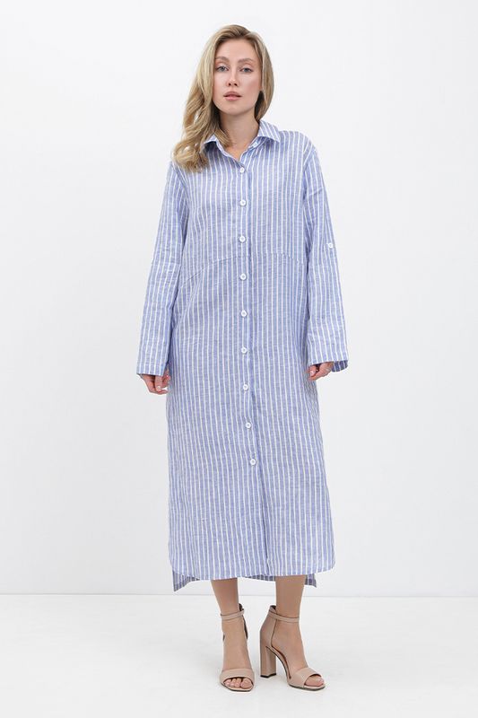 Платье-рубашка льняная в полоску FABRETTI