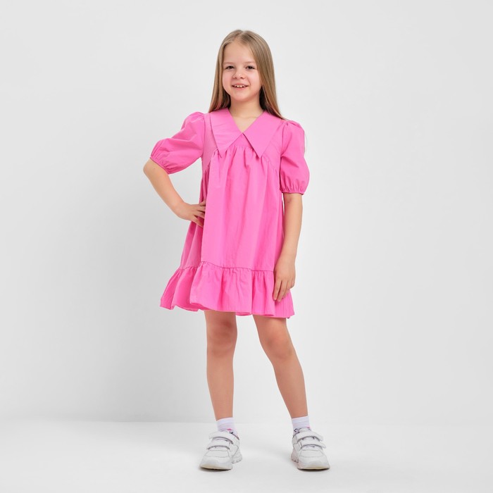 Платье с воротником для девочки KAFTAN: Summer cotton, ярко-розовое, рост 110-116 см