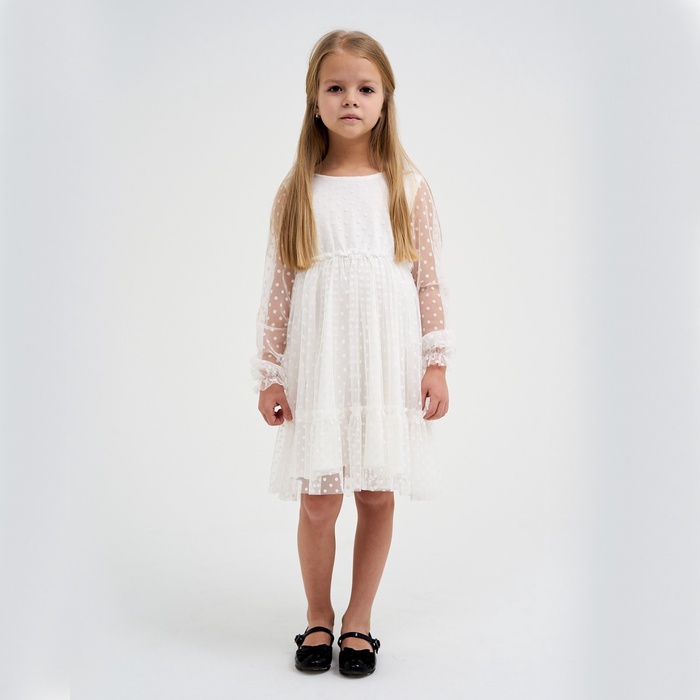 Платье сетка для девочки KAFTAN, белое, размер 32 (110-116 см)