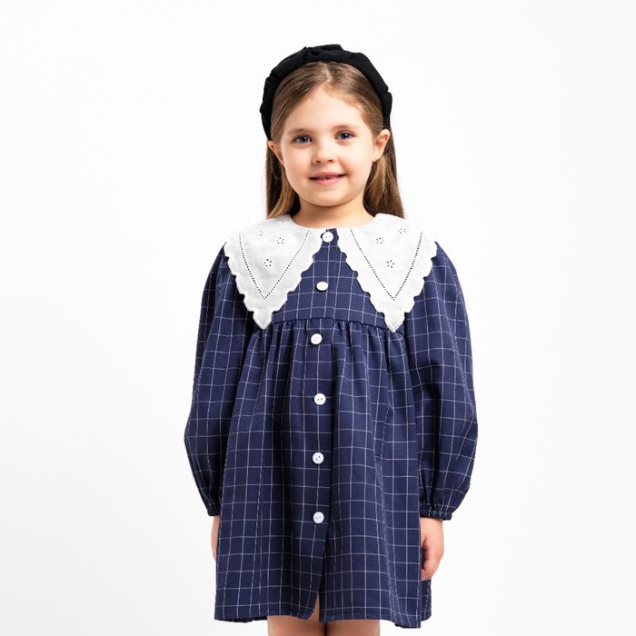 Платье школьное для девочки с воротником синее KAFTAN: School collection, размер 38 (146-152 см)