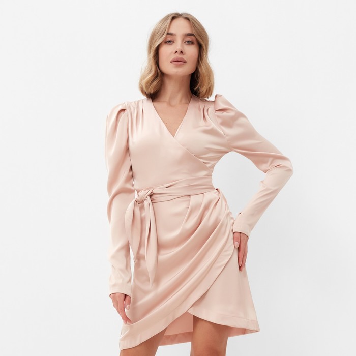 Платье женское короткое MINAKU: PartyDress, бежевое, размер 42