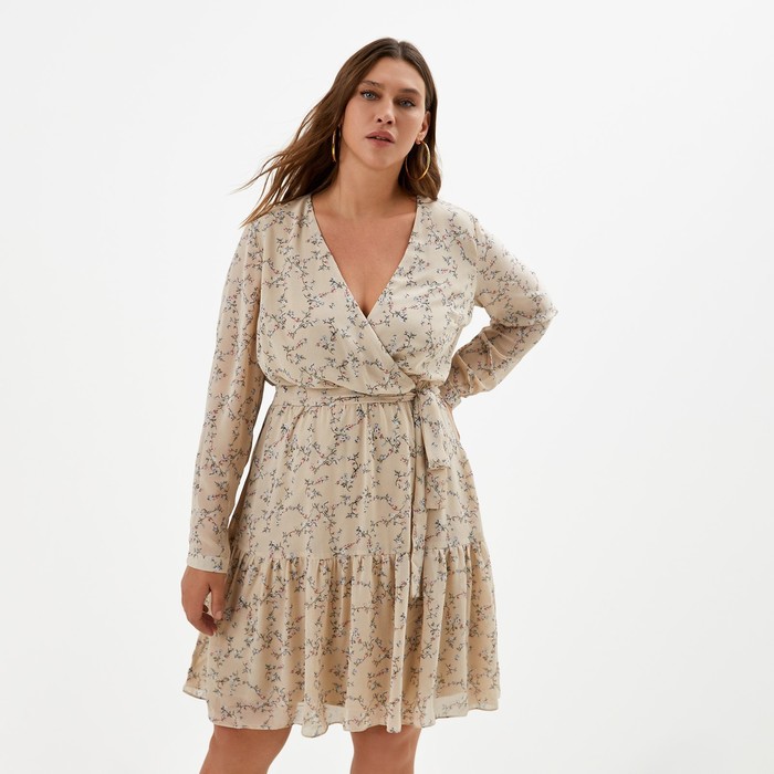 Платье женское короткое MIST plus-size, бежевое, размер 50
