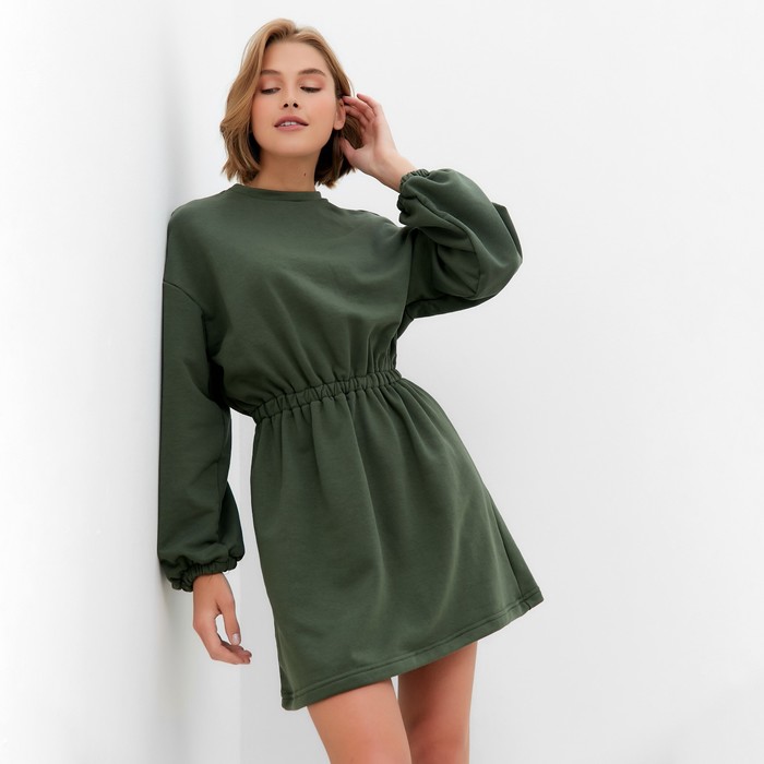 Платье женское короткое с кулиской MINAKU: Casual Collection, зелёное, размер 46, приталенное