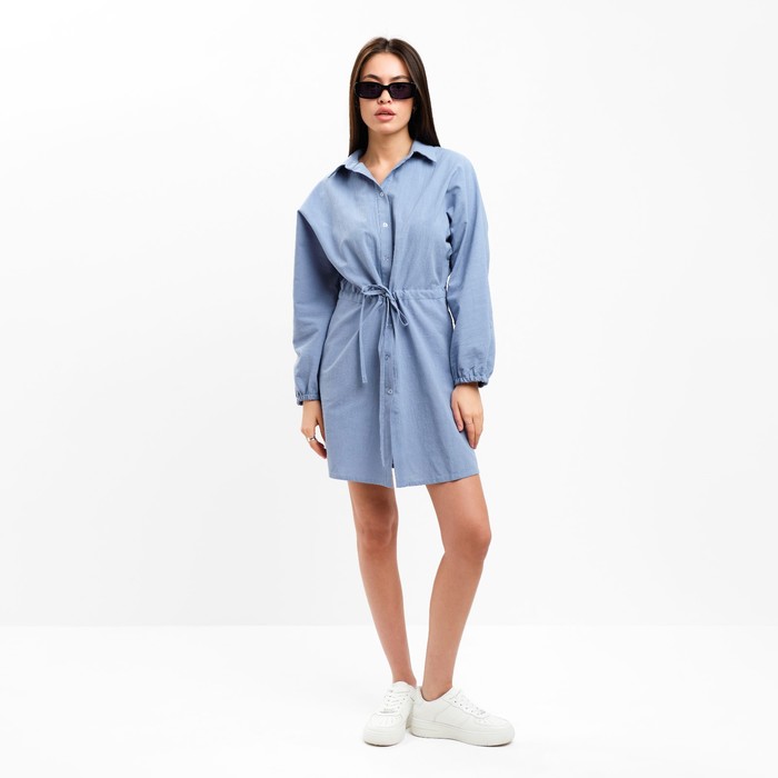 Платье женское короткое с кулиской MIST, голубое, размер 44-46