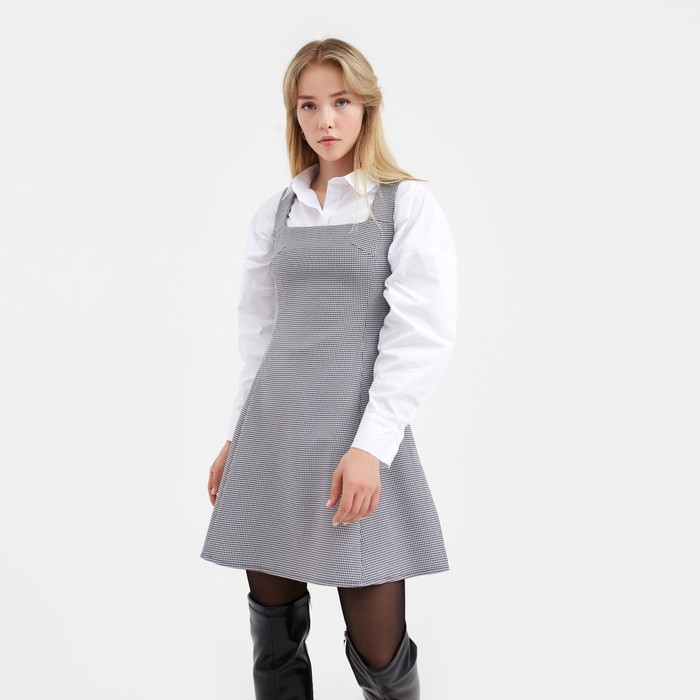 Платье женское короткое в клетку MIST, серое, размер 46