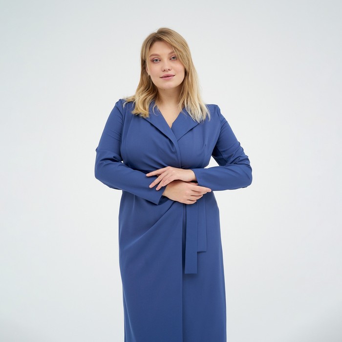 Платье женское миди с поясом MIST plus-size, синее, размер 58