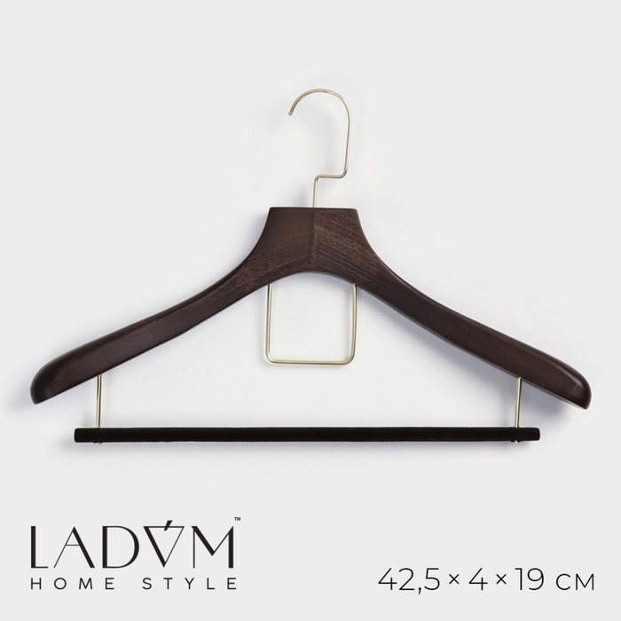 Плечики - вешалка для костюмов LaDо́m Brown Gold, 42.5×4×19 см, перекладина вельвет, широкие плечики, дерево бук