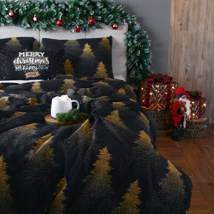 Постельное бельё евро «Этель» Golden Christmas, бязь