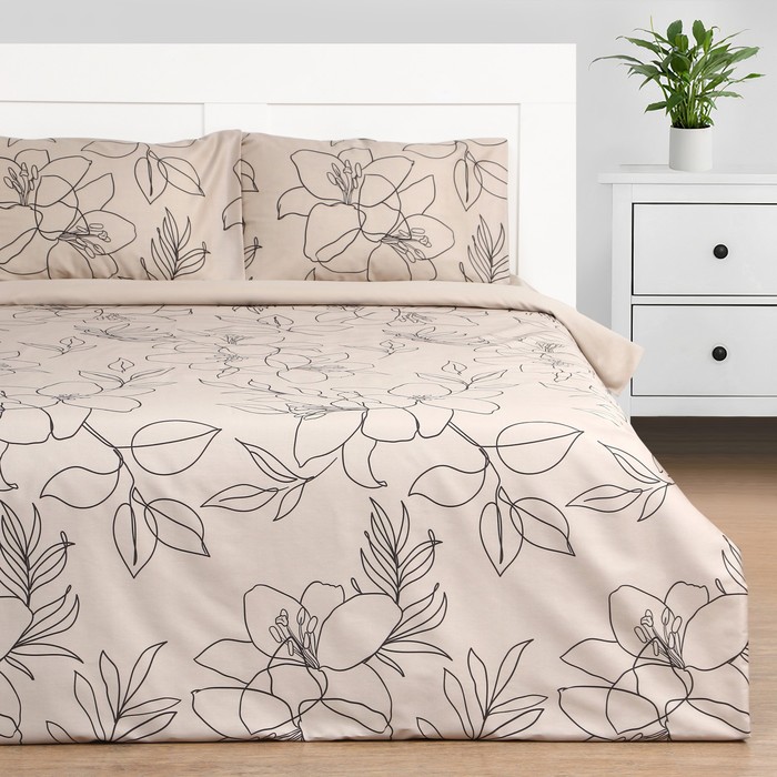Постельное бельё евро «Этель» Graphic flowers, мако-сатин
