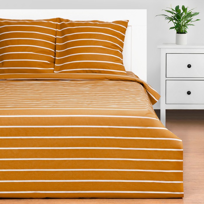 Постельное бельё евро «Этель» Mustard stripes, поплин