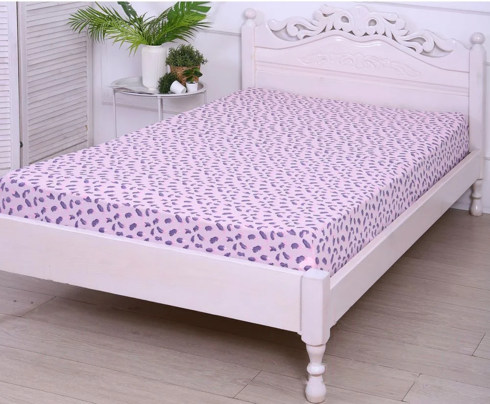 Простыня Luxsonia Трикотаж на резинке 80x200 3366 (перышки розовый)
