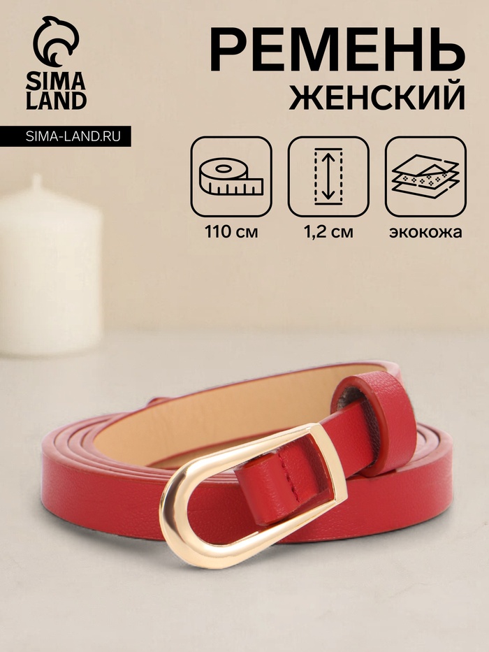 Ремень женский тонкий, 110×1.2 см, пряжка металл, золотистая, красный