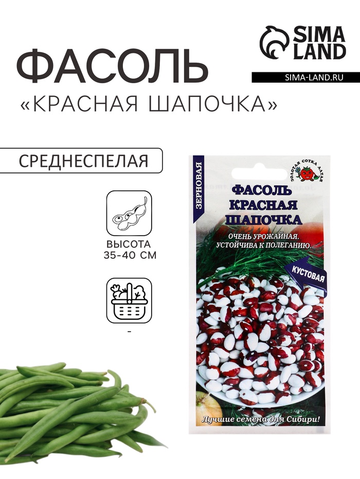 Семена Фасоль зерновая «Красная шапочка», 5 г, кустовая, «Золотая Сотка Алтая»
