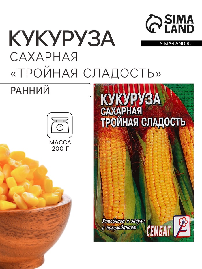 Семена Кукуруза сахарная «Тройная сладость», 5 г, «Сембат»