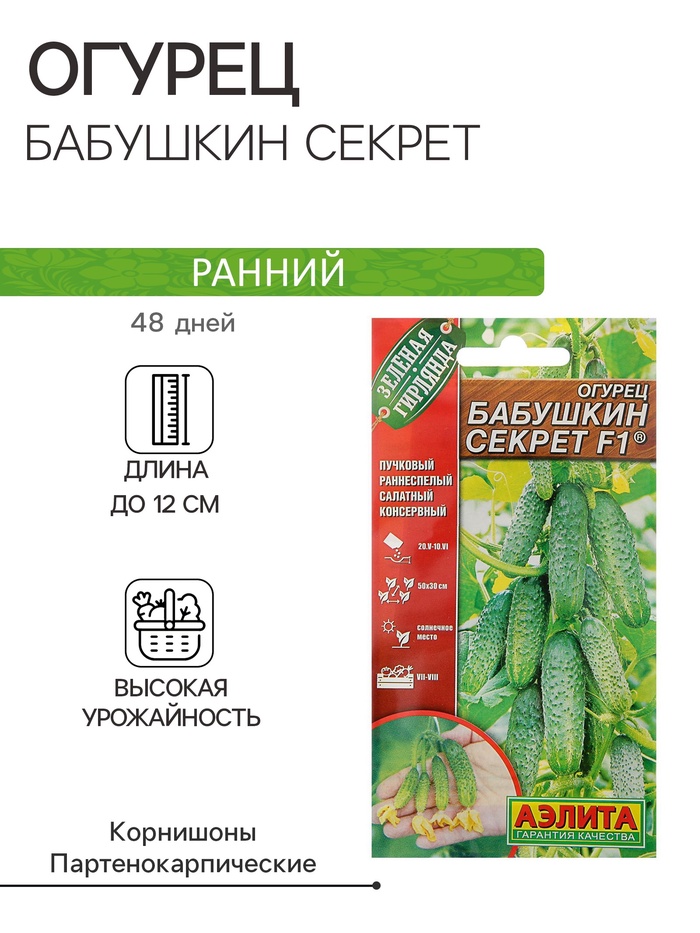Семена Огурец «Бабушкин секрет», F1, 10 шт., «Аэлита»