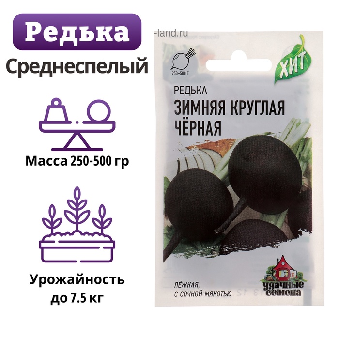 Семена Редька Зимняя круглая, чёрная, ц/п, 1 г серия ХИТ х3