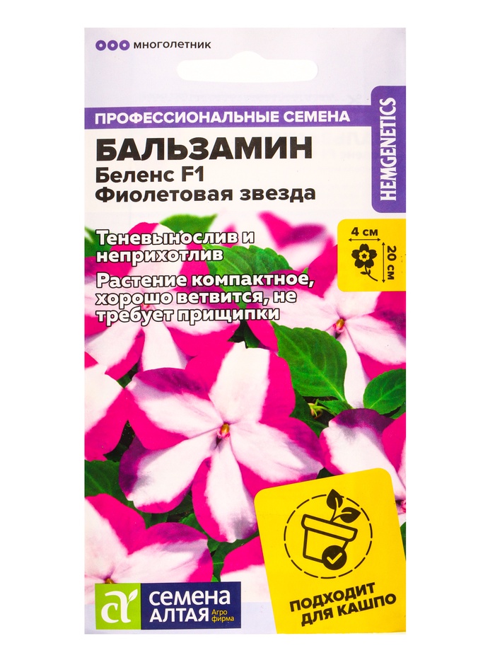 Семена цветов Бальзамин Беленс «Фиолетовая звезда», 4 шт., «Семена Алтая»