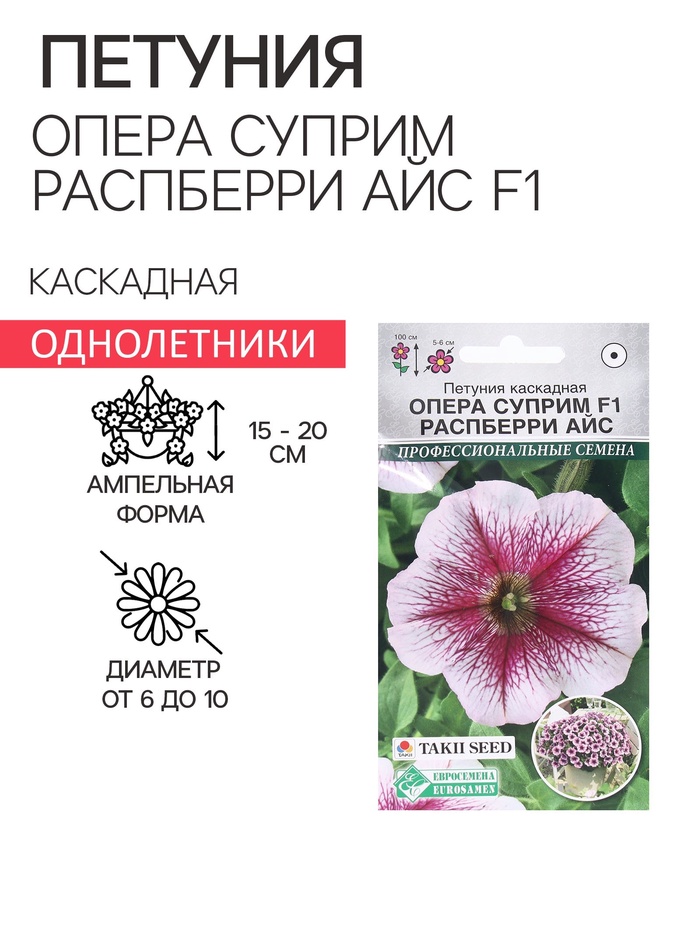 Семена Цветов Петуния каскадная «Опера Суприм Распберри Айс F1», 3 драже