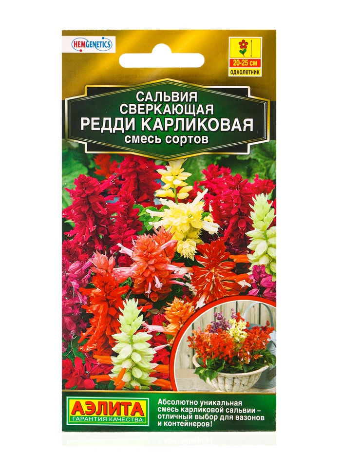 Семена цветов Сальвия сверкающая «Редди Карликовая» смесь, 7 шт.