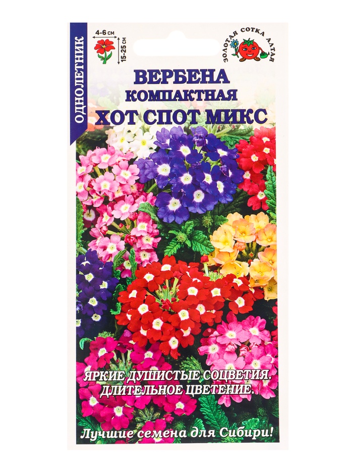 Семена Вербена компактная «Хот Спот Микс», смесь, 0.1 г, «Золотая Сотка Алтая»