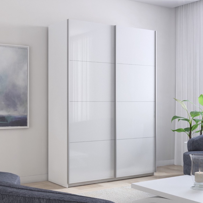 Шкаф - купе «Прайм», 2 двери, с стеклом, 1200×570×2300 мм, цвет белый/белый снег