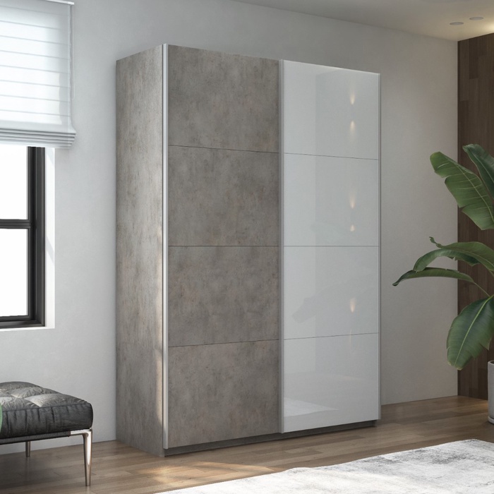 Шкаф - купе «Прайм», 2 двери, с стеклом, 1200×570×2300 мм, цвет белый/бетон