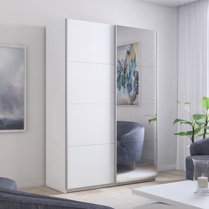 Шкаф - купе «Прайм», 2 двери, с зеркалом, 1200×570×2300 мм, цвет белый снег