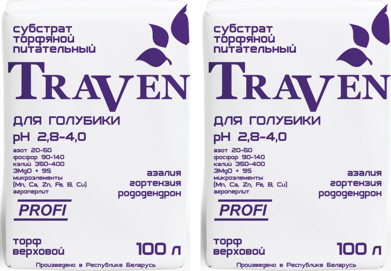 Торф Traven питательный для голубики рН 2.8-4.0 (100 л) 2 шт