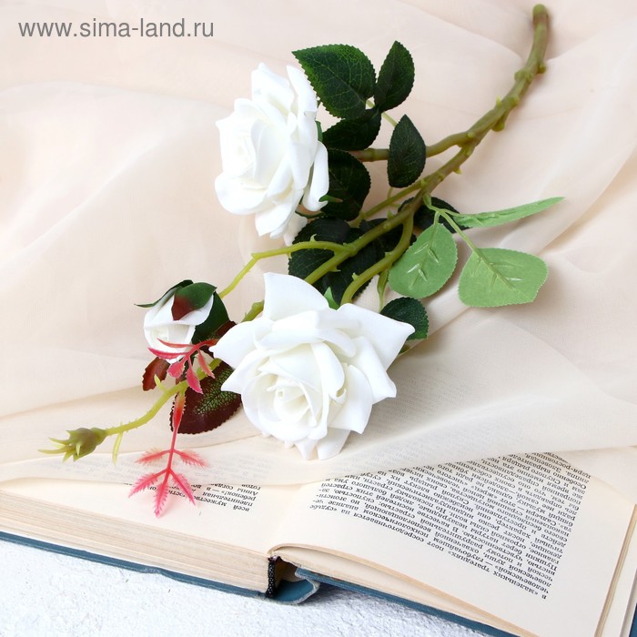 Цветы искусственные «Розы с шипами», 8×40 см, белые